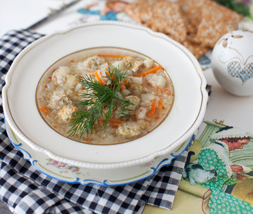 Simple Soup with Turkey Meatballs and Quinoa