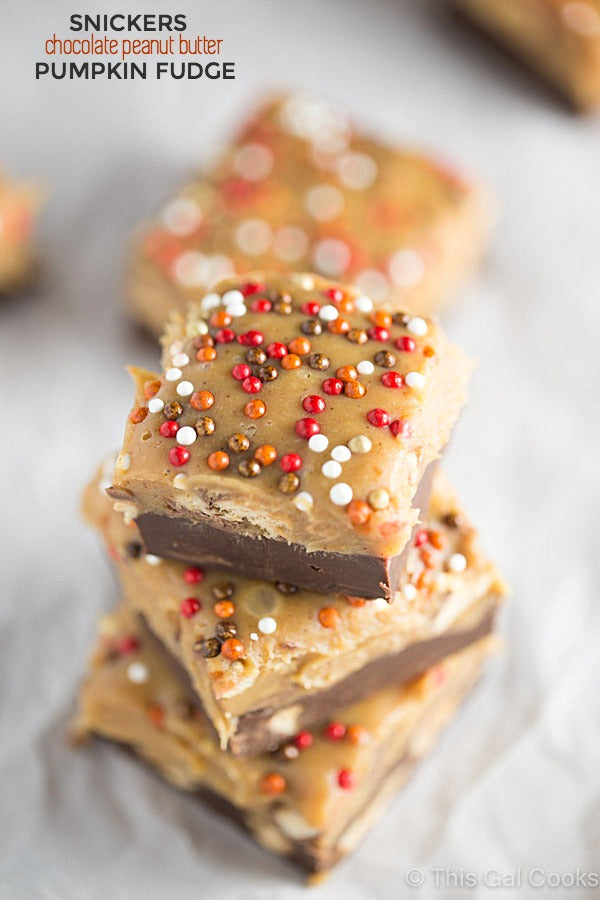 Snickers Chocolate Peanut Butter Pumpkin Fudge